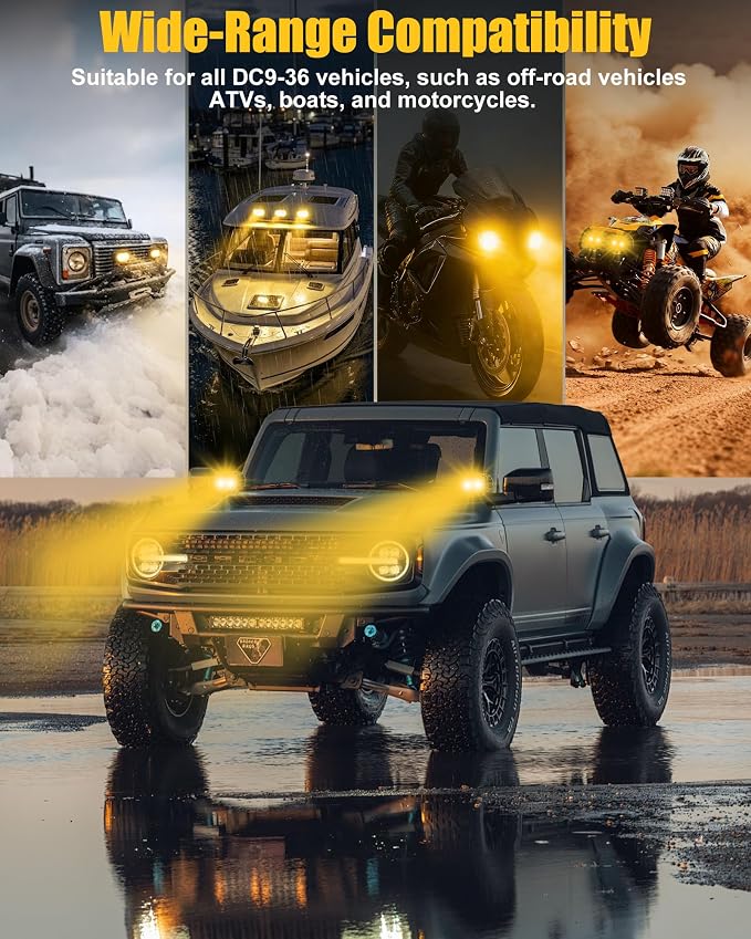 4 Inch Amber LED Driving Lights 48W LED Pod Lights Off Road Spot Lights Bar Super Bright Flood Light Cube Combo LED Bumper Ditch Lights Fog Light for Truck Jeep ATV UTV SUV Motorcycle Boat