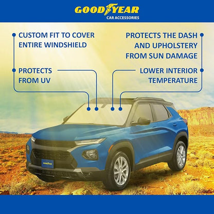Goodyear Foldable Windshield Sunshade for Chevrolet (Chevy) Trailblazer 2021-2026, SUV car Accessories, Sunshade Cover, Sun Shade Car Windshield, Window Sun Blocker - GY008212