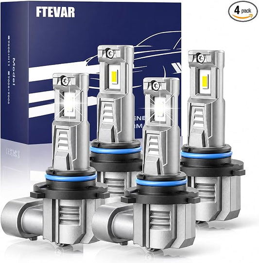9005 9006 Combo Bulbs, 9005/HB3 High 9006/HB4 Low Beam Bulbs Fog Light, 60000LM 800% Super Bright 6500K, Fanless Mini Size, Pack of 4