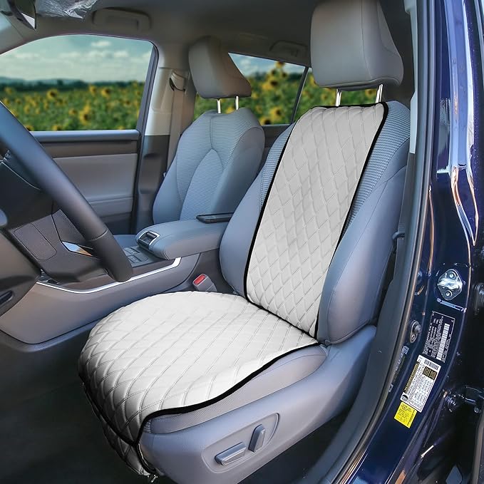 FH Group Car Seat Cushion – Neosupreme Single Front Seat Cover with Front Pockets, Airbag Compatible, Universal Fit Car Seat Cushion for Driver or Passenger Seat, SUV, Truck, Sedan & Van – White