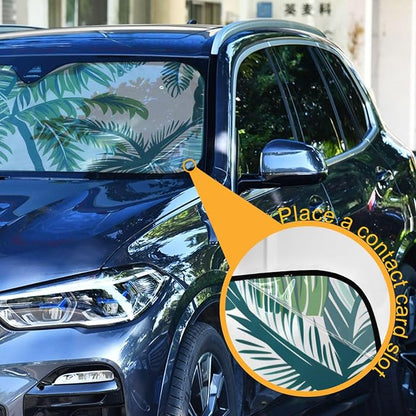 Cars Front Sun Shade Windshield,Foldable Reflective Sun Visor Tropical Palm Tree and Leaves Windshield Sunshade Cover,Blocks UV Ray Sun Protect Interior Keep Cool,57" x 31.5 "Inches