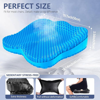 Thicken 19.7in Seat Cushion Gel, Large Cooling Seat Cushion for Long Sitting, Cushion for Wheelchair, Pressure Relief Cushion Seat for Office Chair, Chair Seat Pads for Car Desk Chair Kayak Stadium