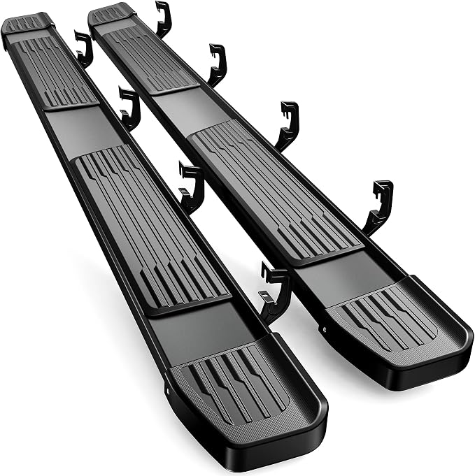 AUTOSAVER88 6 Inches Running Boards Compatible with Chevy Silverado/GMC Sierra 2007-2018 1500, 2007-2019 2500HD 3500HD Crew Cab, Black Side Steps Stainless Steel Nerf Bars(Gas Engine ONLY)