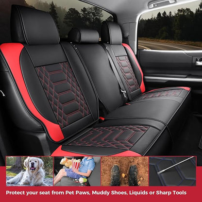 FREESOO Tundra Seat Covers 2007-2013, Fit for Toyota Tundra Crewmax Cab 5 Seats, Custom Truck Seat Covers with Waterproof Faux Leather BlackRed