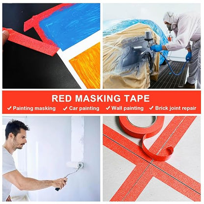 BOMEI PACK Red Painters Tape 1 Inch Bulk - Paint Tape 6 Rolls x 1 Inch x 60 Yards - Painter's Tape Red Masking Tape for Walls Painting, DIY Crafting, Decoration, and School Project, Total 360 Yards