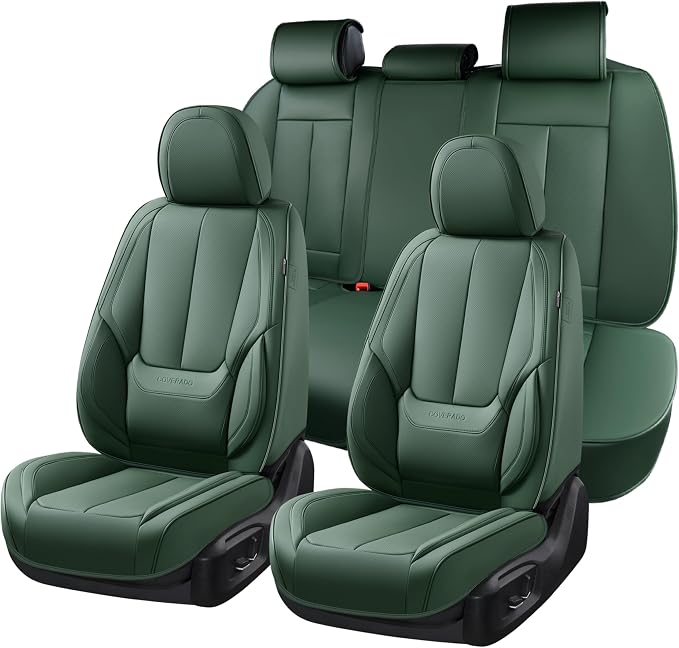 Coverado Car Seat Covers Full Set, Car Seat Protector Waterproof, Nappa Leather Car Seat Cushion, Seat Covers for Cars, Front Seats and Back Universal Fit for Most Cars