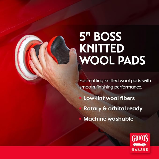 Griot's Garage BOSS Knitted Wool Pads for Car Detailing, Polishing and Paint Correction, Buffing Pads Compatible with BOSS Creams, 5.5”, Set of 2