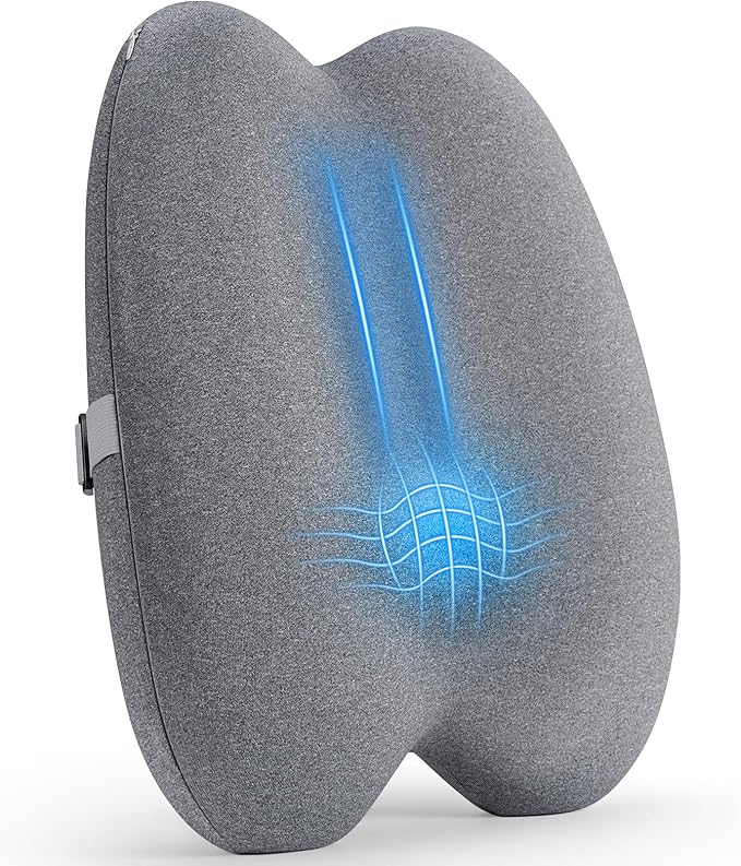 Dense Lumbar Support Pillow for Office Chair, Ergonomic Memory Foam Back Support Pillow for Lower Back Pain Relief, Lumbar Cushion for Chair, Car Seat, Gaming Chair, Adjustable Straps, Grey