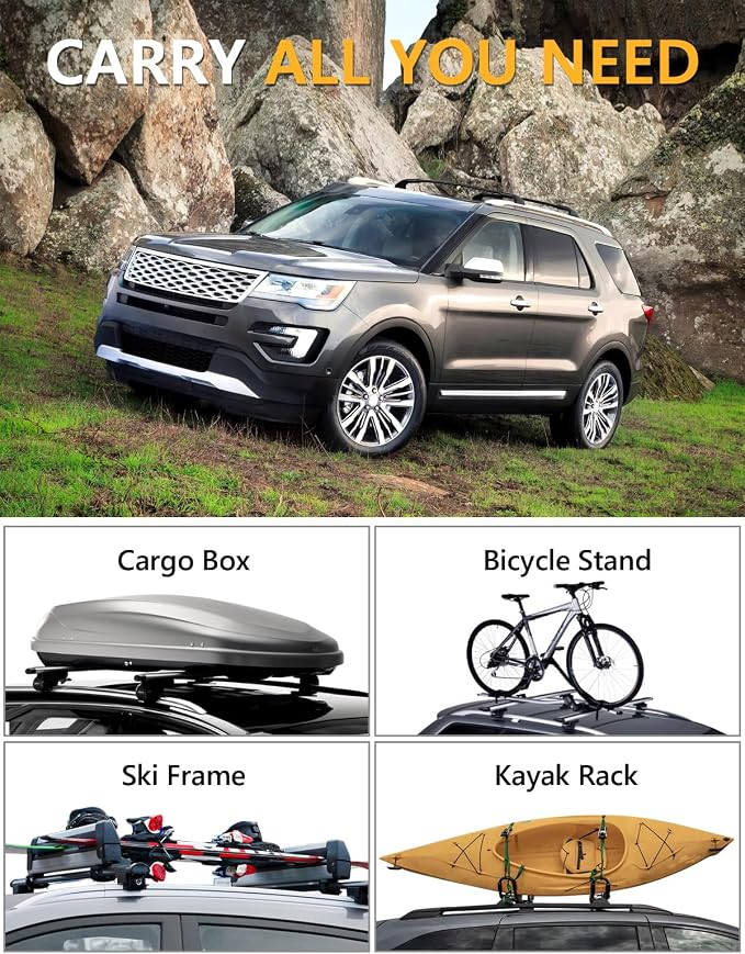 Tuyoung 300lbs Roof Rack Cross Bars Compatible with Ford Explorer 2016 2017 2018 2019 (Base/XLT/Limited/Sport/Platinum), Aluminum Crossbars Rooftop Cargo Bag Bike Luggage Carrier