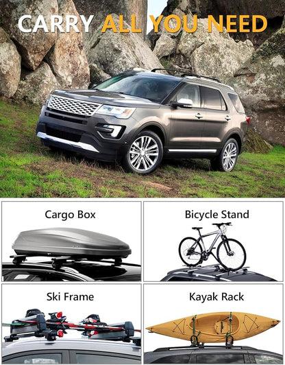 Tuyoung 300lbs Roof Rack Cross Bars Compatible with Ford Explorer 2016 2017 2018 2019 (Base/XLT/Limited/Sport/Platinum), Aluminum Crossbars Rooftop Cargo Bag Bike Luggage Carrier