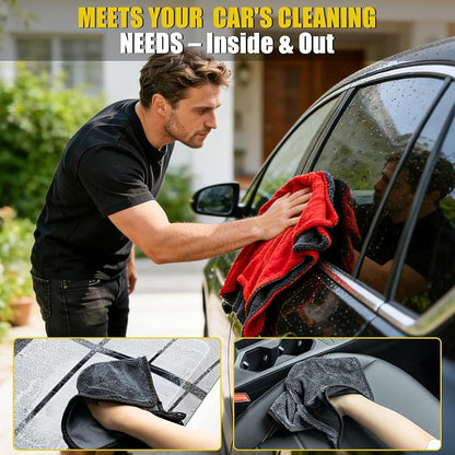 ThinkLearn 3-Pack Car Drying Towel-Microfiber Extra Large Towels for Cars(59"x24"), Ultra-Absorbent, Scratch & Streak Free, 1300 GSM, Twisted-Loop Cleaning Cloth for Truck, SUV, Car Accessories, Red