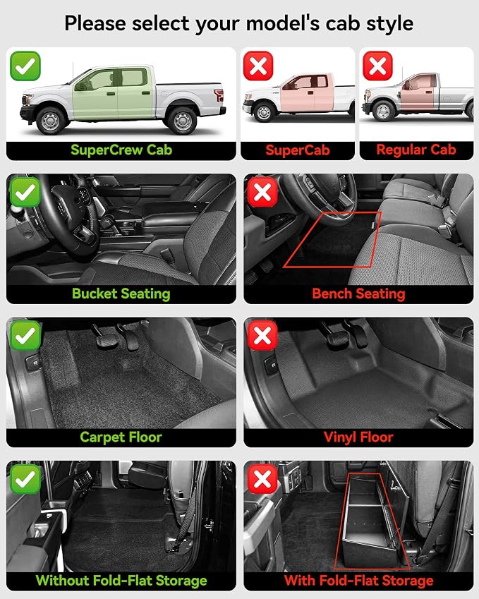 3W Floor Mats (with Metal Pedals) for Ford F-150 2015-2026 & F150 Lightning 2022-2025 SuperCrew (w/o Fold Flat Storage), TPE All Weather Custom Fit, Front & Rear 3PCS | Heavy Duty, Easy Clean - Black