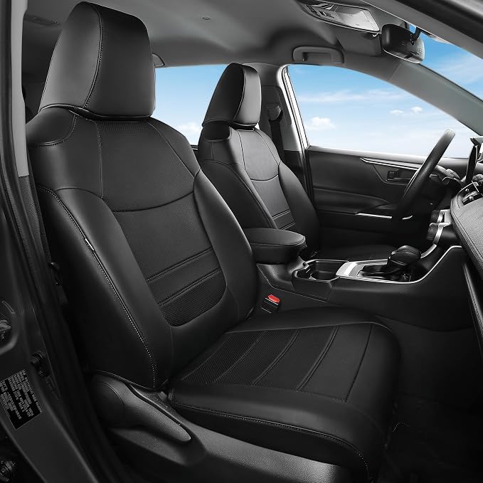 FREESOO RAV4 Seat Covers Full Set Custom Fit for Toyota Rav4(Only Hybrid) 2019 2020 2021 2022 2023 2024 2025 LE/XLE/XLE Premium/Limited, Faux Leather Car Seat Cover, Airbag Compatible, Black
