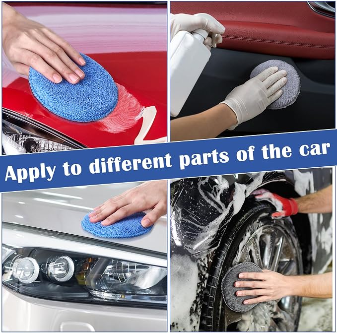 FillTouch 50 Pcs Microfiber Wax Applicator Pads 5 Inches Diameter Applicator Pads Bulk Soft Microfiber Wax for Car Polishing Foam for Car Cleaning(Blue, Gray)