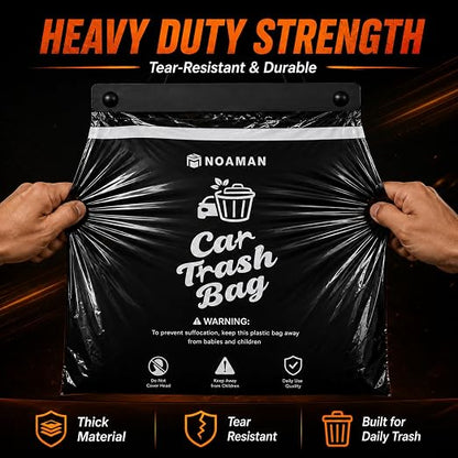 Noaman 50PCS 1 Pack Car Trash Bags, 2.5 Gal Disposable Garbage Bags for Car, SUV, Truck and RV, Leak-Resistant Odor-Control Bags, Stick-On or Headrest Mount, Alternative to Car Trash Can, Black