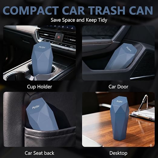 Car Trash Can with Lid - 2-Pack, Interior Accessories for Vehicles, Leakproof Garbage Can with 30 Detachable Trash Bags, Multipurpose Organizers and Storage for Home, Office (Dark Blue)