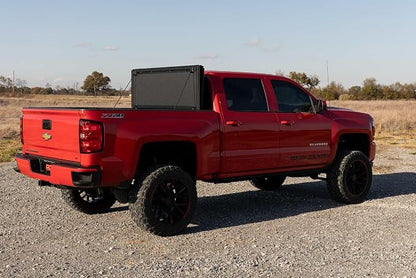 Rough Country Hard Tri-Fold Truck Bed Tonneau Cover for Chevy Silverado & GMC 1500/2500HD/3500HD (2014-2019) - Aluminum Flip-Up Bed Cover, Fits 6'7 (78.8-78.9") Bed w/Rail Caps