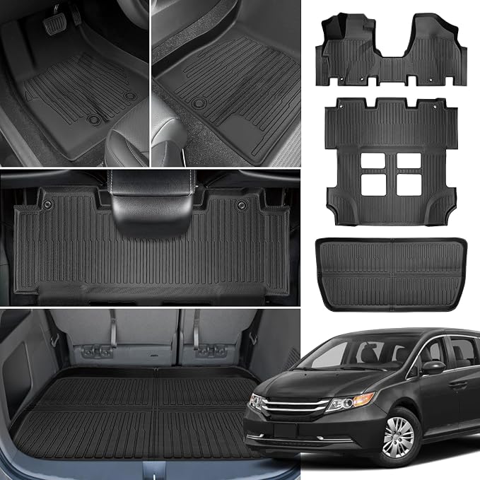 Floor Mats for Honda Odyssey 2011 2012 2013 2014 2015 2017, 2016 Odyssey Floor Mats, 1st and 2nd 3rd Row & Cargo Mat, TPE Non-Slip Waterproof Summer Winter Car Accessories