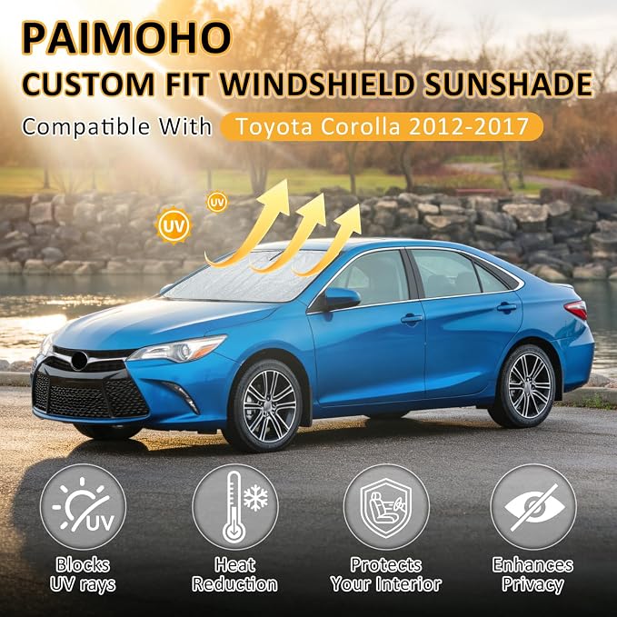 Thickened Windshield Sun Shade for Toyota Camry Sedan 2012-2017 | Accordion Front Window Sunshade Aluminum Reflective UV Protection Shield, Foldable Sun Visor with Storage Bag Car accessories