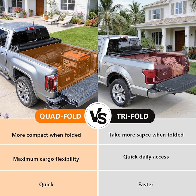 RHOBRA Soft Quad-Fold Truck Bed Tonneau Cover Compatible with 2007-2026 Toyota Tundra with 5.5ft Bed, 26.5oz Vinyl Truck Bed Cover, Weather Resistant Bed Cover