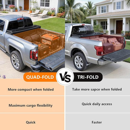 RHOBRA Soft Quad-Fold Truck Bed Tonneau Cover Compatible with 2007-2026 Toyota Tundra with 5.5ft Bed, 26.5oz Vinyl Truck Bed Cover, Weather Resistant Bed Cover