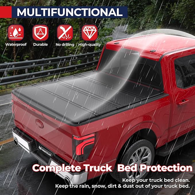 MOSTPLUS 5.5FT Quad Fold Hard Truck Bed Tonneau Cover Compatible with Ford F150 2015-2025 2026 Ford F-150 Bed On Top 4 Fold Aluminum Bed (67Inch)