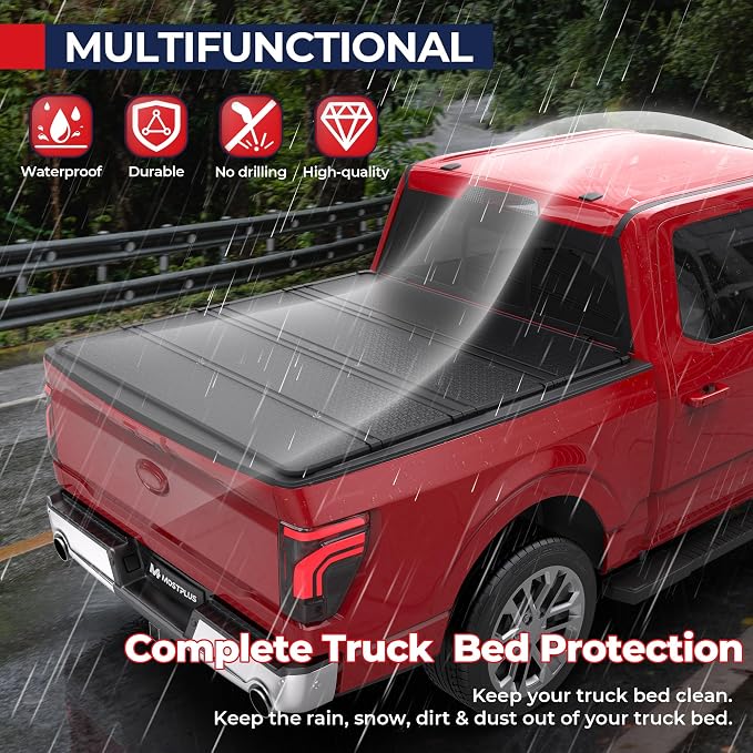 MOSTPLUS Quad Fold Hard Truck Bed Tonneau Cover Compatible with 2009-2014 Ford F150 F-150 (Excl. Raptor Series) Styleside 5.5 FT-66 inch Aluminum Bed