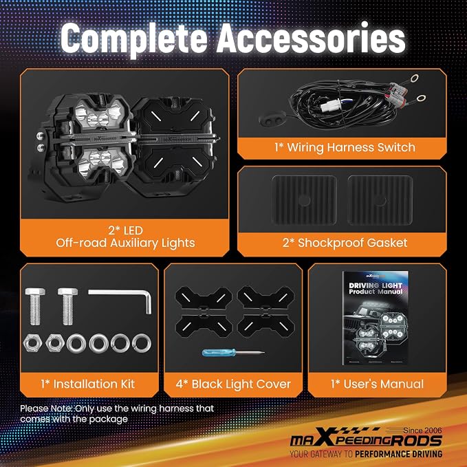 maXpeedingrods 7 inch LED Off Road Lights 332W, 7 RGB Colors LED Light Bar, Auxiliary Driving Pod Lights, w/ 270°Side Shooter and Black Covers Spot Light for Jeep SUV Pickup ATV