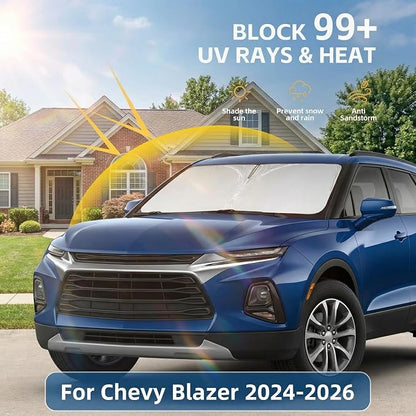 Windshield Sun Shade for Chevy Chevrolet Blazer 2024 2025 2026 Sunshade Front Window Shade Custom Fit Blazer Accessories Sun Visor Foldable Shade Blocks UV Rays Accessories