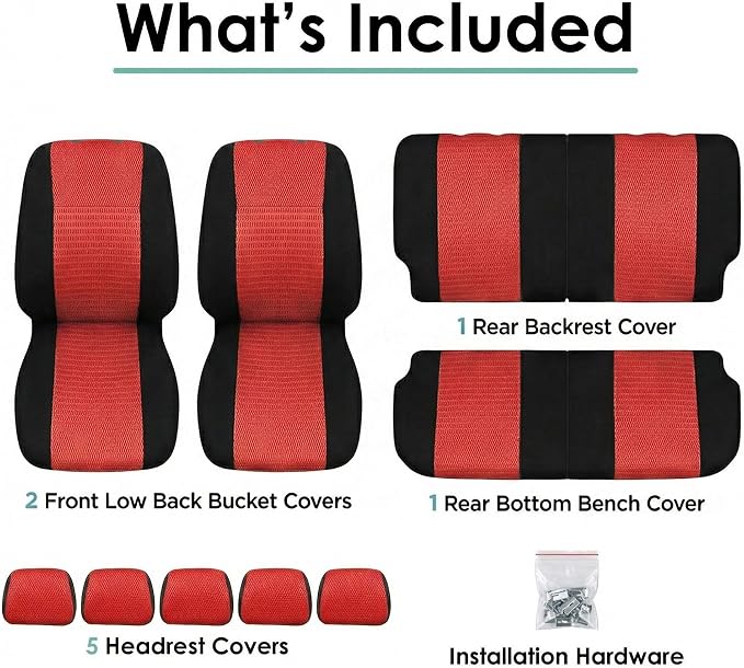 FH Group Car Seat Covers Trendy Elegance Red Full Set Automotive Seat Covers, Airbag and Split Rear Combo Non-Slip Dash Grip Pad Universal Fit Interior Accessories Cars Trucks SUV Car Accessories