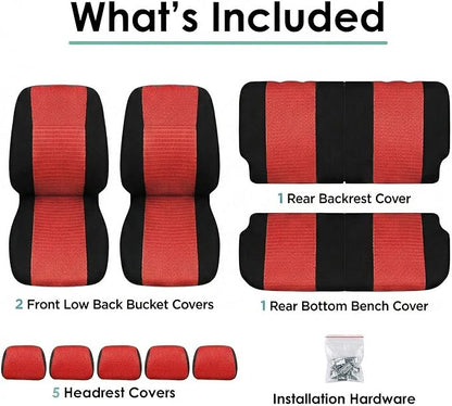 FH Group Car Seat Covers Trendy Elegance Red Full Set Automotive Seat Covers, Airbag and Split Rear Combo Non-Slip Dash Grip Pad Universal Fit Interior Accessories Cars Trucks SUV Car Accessories