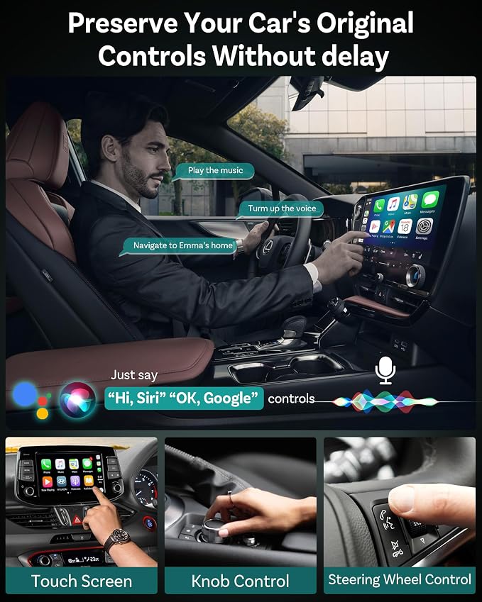 OTTOCAST Mini Edge 2025 Wireless Carplay Adapter & Android Auto Wireless Adapter for Apple iPhone Samsung Android Phone 2-in-1, USB Car Accessories, 5 GHz Wi‑Fi Bluetooth 5.0 Voice Control Plug & Play