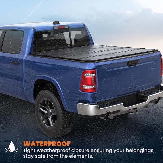 KUIPERAUTO 5.7FT Hard Quad Fold Bed Cove Compatible for 2009-2026 Dodge Ram 1500 (Inclu. Classic & New) 5.7 FT Aluminum Truck Bed Cover(w/o Ram Box)