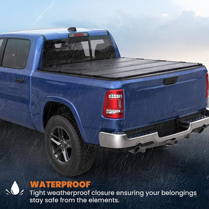 KUIPERAUTO 5.7FT Hard Quad Fold Bed Cove Compatible for 2009-2026 Dodge Ram 1500 (Inclu. Classic & New) 5.7 FT Aluminum Truck Bed Cover(w/o Ram Box)