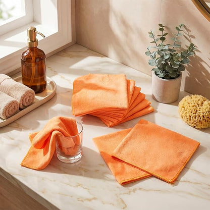 Nuenen Microfiber Cleaning Cloths for Cars 16 x 16 Inch Ultra Absorbent Car Towels Drying Reusable Cleaning Supplies House Kitchen Window Microfiber Towel (Orange,60 Pcs)