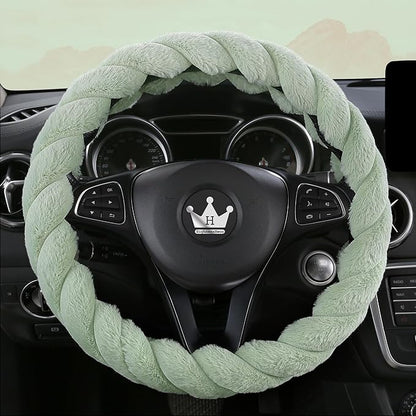 HighnessHwoo Luxury Fluffy Winter Car Steering Wheel Cover for Women Soft Warm Plush Cute Auto Accessories for Vehicle, Sedan, Universal, Fuzzy, Anti Slip, Green, Standard Size, 14.75-15.15"