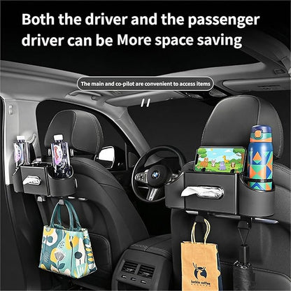 Backseat Car Organizer, 4-in-1 Car Organizer Back Seat with Cup Holder & Tissue Box, Multi-Pocket Car Back Seat Organizer for Phone, Drinks, Travel & Daily Use (Black)