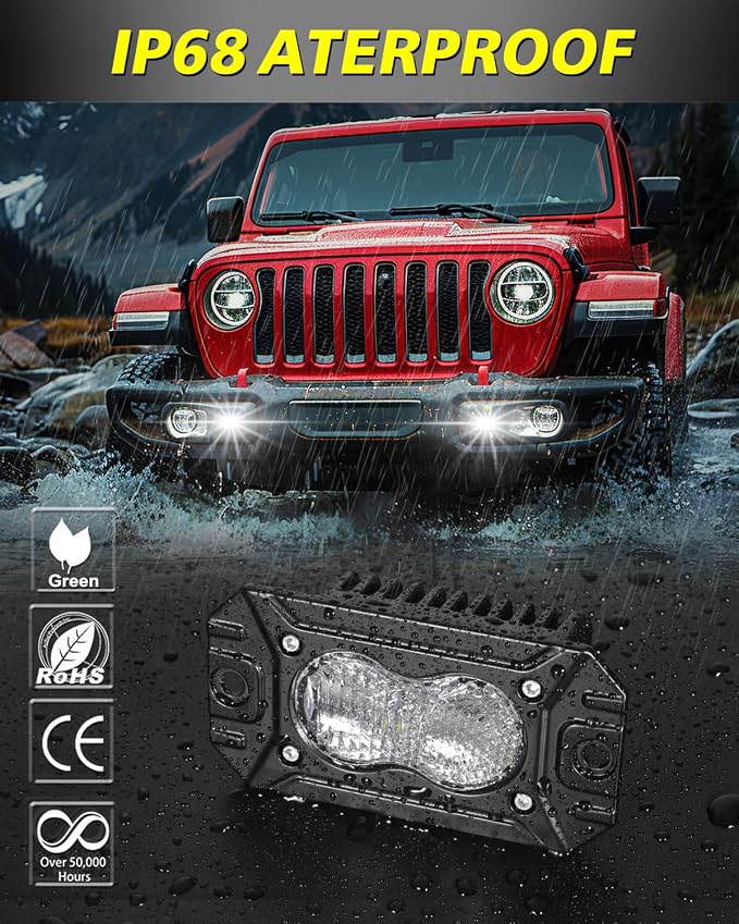 Flush Mount LED Pods, AKD Part CREE LED Flush Bumper Fog Lights 40W Driving Combo Offroad Light Backup Reverse Lights Pods Scen Camper Light for Trucks Pickup SUV UTV ATV