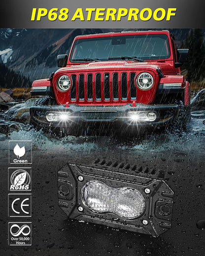 Flush Mount LED Pods, AKD Part CREE LED Flush Bumper Fog Lights 40W Driving Combo Offroad Light Backup Reverse Lights Pods Scen Camper Light for Trucks Pickup SUV UTV ATV