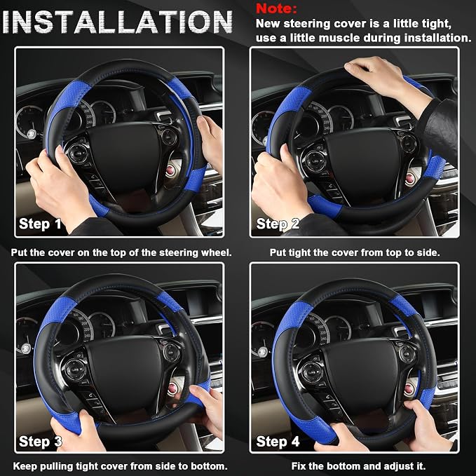 GIANT PANDA Microfiber Leather Steering Wheel Cover for Honda Accord,Civic,CR-V,HR-V,Pilot(Diamond-Pattern-Black+Blue-Standard Size)