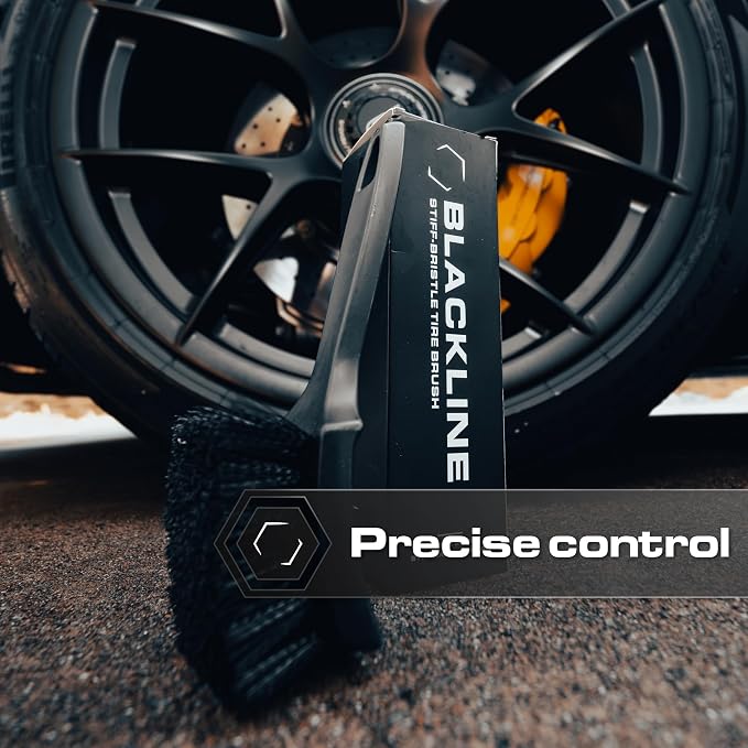 Blackline Stiff Bristle Tire Brush - Heavy Duty Car Detailing Tool for Tires - High-Performance Deep Cleaning Brush - Ideal for Tough Dirt & Grime Removal - Premium Auto Care Accessory