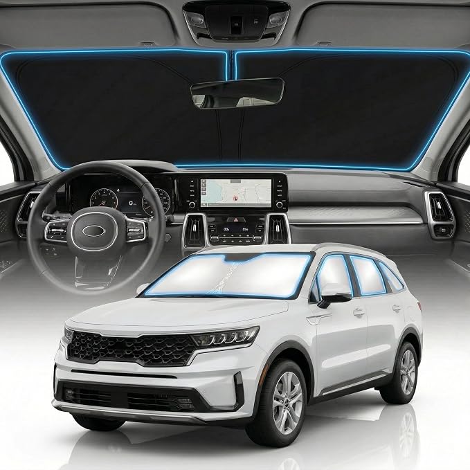 for Kia Sorento Windshield Sun Shade Cover - Custom Fit for Sorento Accessories 2021-2025 2026 Foldable Sunshade UV Protection & Heat Shield Sun Visor Accessories
