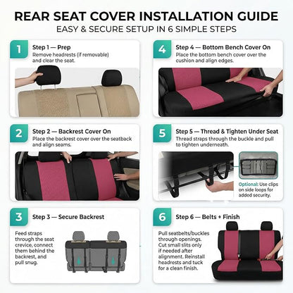 FH Group Automotive Rear Car Seat Covers for SUV, Trucks, Sedan and More - Universal Fit Rear Solid Bench Design Interior Accessories - 3D Mesh Fabric Center Panel - Burgundy