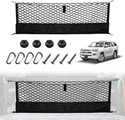 Amiss Truck Bed Cargo Net with Bottom Organizer, Compatible with Toyota 4Runner 2010-2024, Portable Storage for Pickup Cargo and Heavy Duty Hook, Exterior Accessories for Car SUV Truck