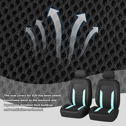 2 Pack Universal Car Seat Cover with Breathable Mesh Backrest,Comfortable Car Seat Protector with Foam Padding and Retaining Buckle,Highly Elastic Car Seat Covers Full Set (Mint)