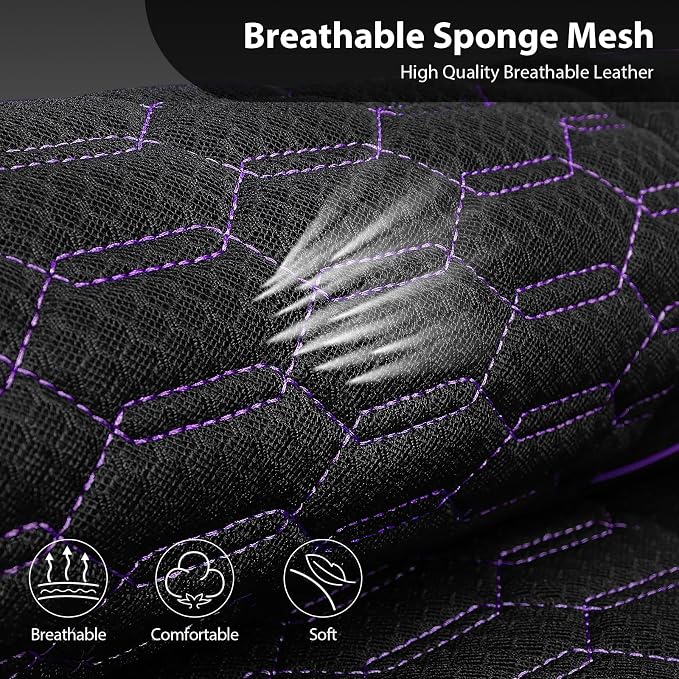 CAR PASS 3D Foam Mesh Leather Car Seat Covers Front Seats,Breathable Mesh Front Seat Covers for Women,Universal Fit for Cars SUV Truck Sedan Van Automotive,Armrest Airbag Compatible,Black and Purple