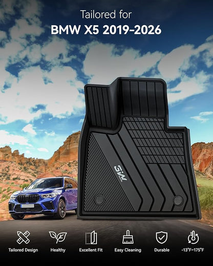 3W Floor Mats BMW X5 2019-2024 2025 2026, TPE All Weather Custom Fit Floor Liner for BMW X5 40i 50i 45e M50iM 1st&2nd Rows Full Set Car Mats Black (Only for 5 Passenger Seat)