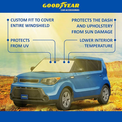 Goodyear Foldable Windshield Sunshade for Kia Soul 2014-2019, Car Accessories, Sunshade Cover, Sun Shade Car Windshield, Window Sun Blocker - GY008215