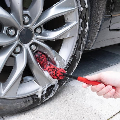 4 Pack Car Wash Brush Wheel Cleaning Woolies Brush Detailing Brush and Stiff Tire Brush Tires Wheel Brushes for Cleaning Wheels for Wheels, Rims, Carpet, Truck, SUV, Moto, RV, Motorcycle