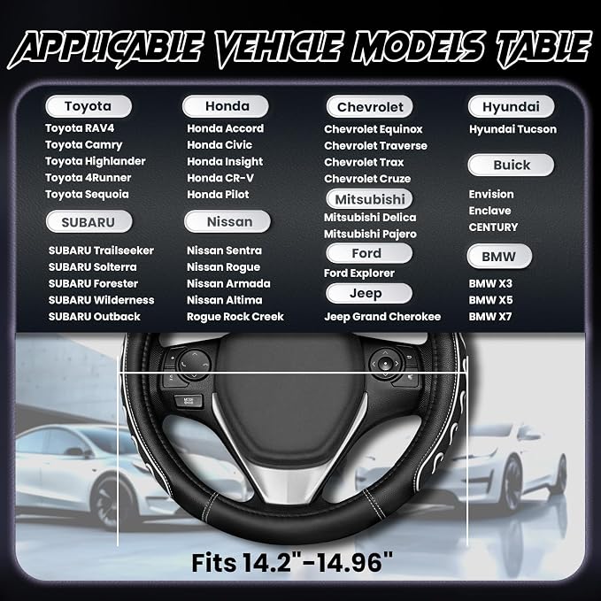 Ventilated Heart-Shaped Steering Wheel Cover with Anti-Slip Leather Grip. Compatible with Ford, Toyota, Honda, Nissan, and Chevrolet Vehicles for 14.5-15.2 inch Round Steering Wheels.